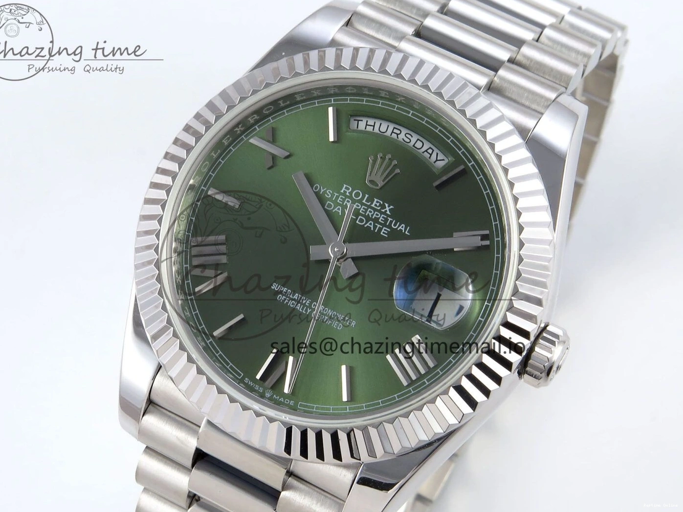 0113 Tailored Day Date 40 SS 228239 KF 1:1 Best Edition Green Roman Dial on President Bracelet VR3255 (Gain Weight) 826